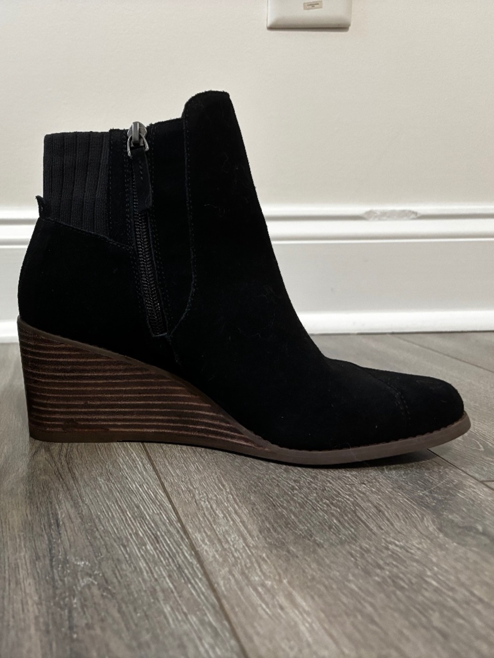TOMS Black Wedge Ankle Booties